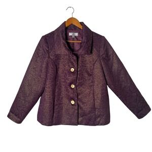 Simonton Says Purple Gold Metallic‎ Button Front Blazer Jacket Size L Statement